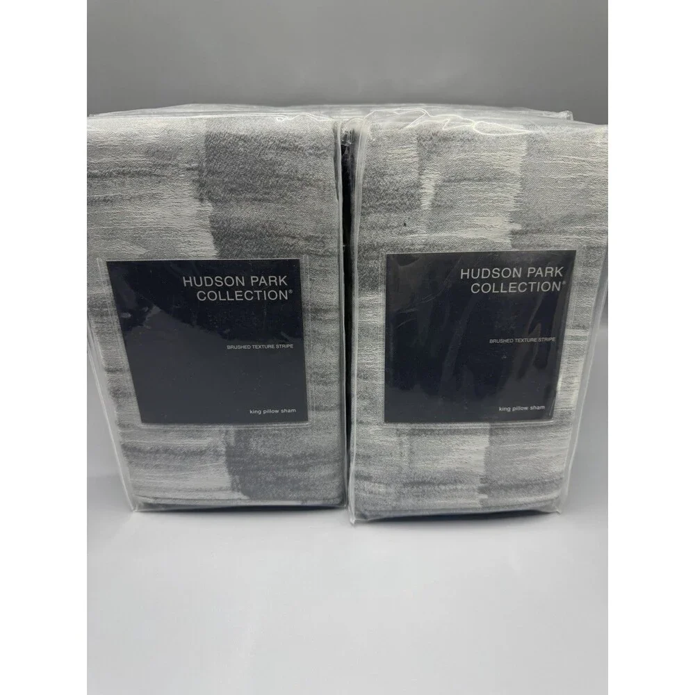 Hudson Park Collection Brushed Texture Stripe KING Duvet Cover + 2 KING Sham New